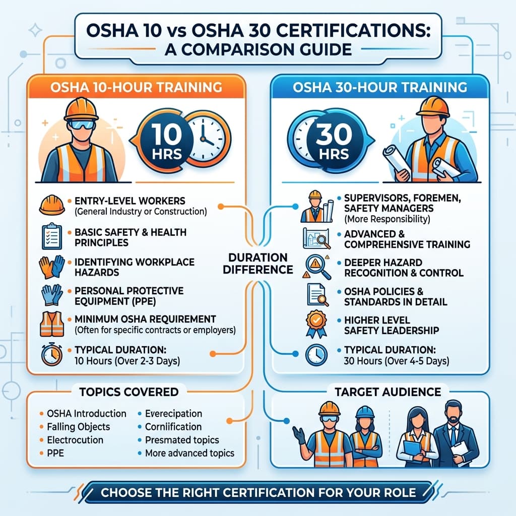 Infographic comparing OSHA 10 and OSHA 30